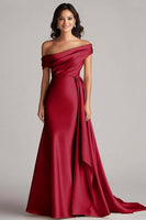Load image into Gallery viewer, Champagne Satin Off The Shoulder Mermaid Long Formal Dress