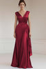 Load image into Gallery viewer, Grey Blue V-Neck Sheath Long Satin Formal Dress