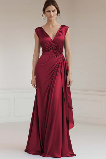 Grey Blue V-Neck Sheath Long Satin Formal Dress