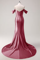 Load image into Gallery viewer, Sparkly Blush Off The Shoulder Long Satin Formal Dress