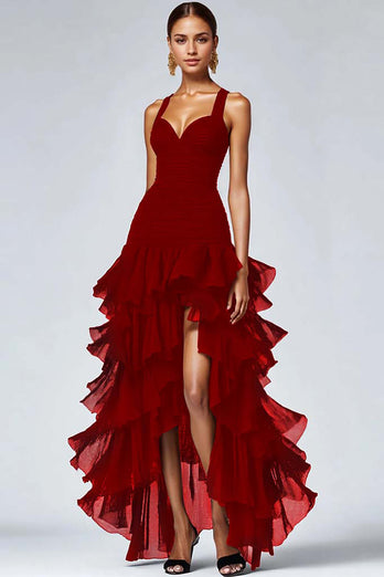 Black Spaghetti Straps Ruffled A-Line Long Formal Dress