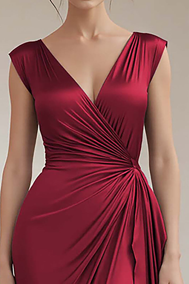 Load image into Gallery viewer, Grey Blue V-Neck Sheath Long Satin Formal Dress