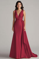 Load image into Gallery viewer, Champagne Deep V-Neck Mermaid Satin Long Formal Dress