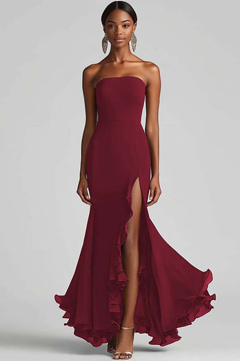 Royal Blue Strapless Long Chiffon Formal Dress with Slit