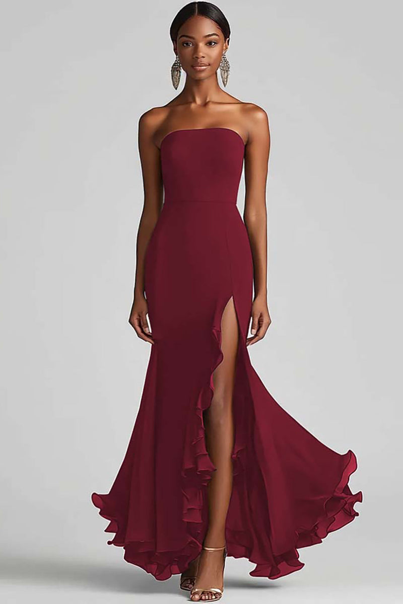 Load image into Gallery viewer, Royal Blue Strapless Long Chiffon Formal Dress with Slit