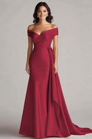 Load image into Gallery viewer, Champagne Off the Shoulder Mermaid Satin Long Formal Dress