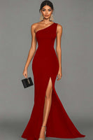 Load image into Gallery viewer, Black Mermaid One Shoulder Satin Long Formal Dress with Slit