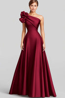 Load image into Gallery viewer, Navy One Shoulder Satin Ruched A Line Long Formal Dress