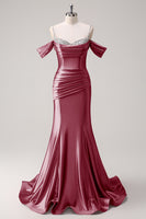 Load image into Gallery viewer, Sparkly Blush Off The Shoulder Long Satin Formal Dress