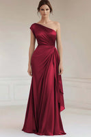 Load image into Gallery viewer, Grey Blue One Shoulder Sheath Ruched Long Formal Dress
