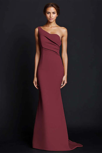 Khaki One Shouder Satin Ruched Mermaid Long Formal Dress