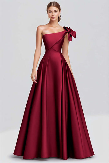Fuchsia Satin One Shoulder Ball Gown Long Formal Dress