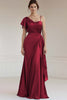 Load image into Gallery viewer, Grey Blue Satin Ruched Sheath Long Formal Dress