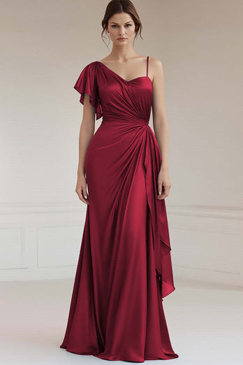 Grey Blue Satin Ruched Sheath Long Formal Dress
