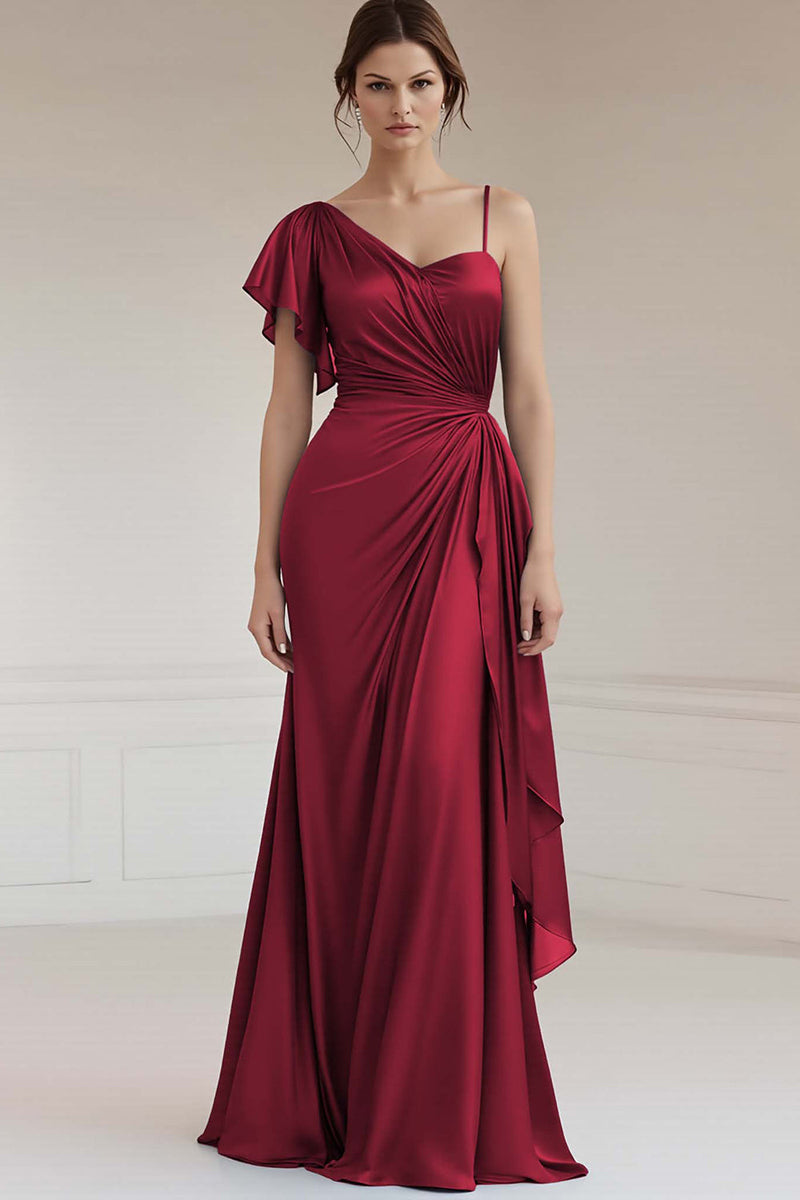 Load image into Gallery viewer, Grey Blue Satin Ruched Sheath Long Formal Dress