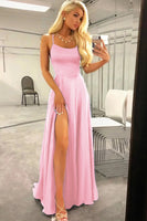 Load image into Gallery viewer, Royal Blue Backless Satin Long Formal Dress with Slit