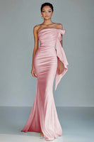 Load image into Gallery viewer, Queendancer Women Candy Pink Satin Formal Dress with Slit Sheath Strapless Ruched Long Evening Dress