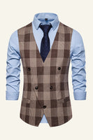 Load image into Gallery viewer, Lapel Brown Men&#39;s Check Vest