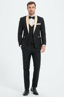 Load image into Gallery viewer, Black and Champagne 3 Piece Shawl Lapel Men&#39;s Fomal Suits