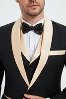 Load image into Gallery viewer, Black and Champagne 3 Piece Shawl Lapel Men&#39;s Fomal Suits