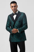 Load image into Gallery viewer, Dark Green Jacquard Peak Lapel 2 Pieces Men&#39;s Formal Suits