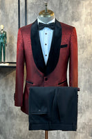 Load image into Gallery viewer, Glitter Burgundy Jacquard Shawl Lapel Men&#39;s Prom Tuxedo