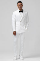 Load image into Gallery viewer, White Slim Fit Peak Lapel Jacquard Double Breasted 2 Piece Men&#39;s Formal Suits