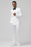 Load image into Gallery viewer, White Slim Fit Peak Lapel Jacquard Double Breasted 2 Piece Men&#39;s Formal Suits