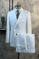 Load image into Gallery viewer, White Peak Lapel Jacquard 2 Piece Men&#39;s Formal Suits