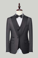 Load image into Gallery viewer, Black Grey 3 Piece Peak Lapel One Button Men&#39;s Formal Suits
