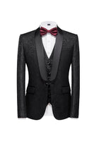 Load image into Gallery viewer, Black 3 Piece Jacquard Shawl Lapel Men&#39;s Prom Tuxedo