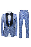 Load image into Gallery viewer, Light Blue Lapel Jacquard 3 Piece Men&#39;s Prom Tuxedo