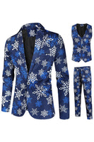 Load image into Gallery viewer, Blue Snowflake Printed 3 Piece Men&#39;s Christmas Prom Tuxedos