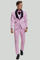 Load image into Gallery viewer, Pink Jacquard Satin Shawl Lapel 3 Piece Men&#39;s Formal Suits