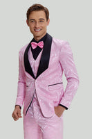 Load image into Gallery viewer, Pink Jacquard Satin Shawl Lapel 3 Piece Men&#39;s Formal Suits