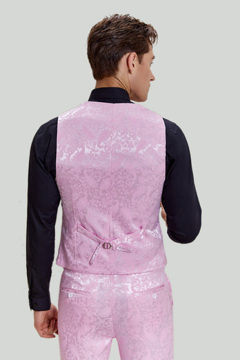 Pink Jacquard Satin Shawl Lapel 3 Piece Men's Formal Suits
