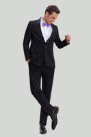Load image into Gallery viewer, Men&#39;s Black 2-piece Jacquard One Button Fit Suit Set