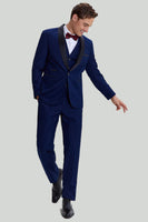 Load image into Gallery viewer, Men&#39;s Navy 3-piece One Button Slim Fit Formal Suits
