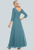 Load image into Gallery viewer, Sparkly V-Neck Sequins Navy Long Formal Dress with Sleeves