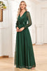 Load image into Gallery viewer, V-Neck Long Dark Green Formal Dress with Sleeves