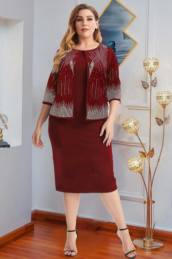 Plus Size Burgundy Mother of The Bride Dress