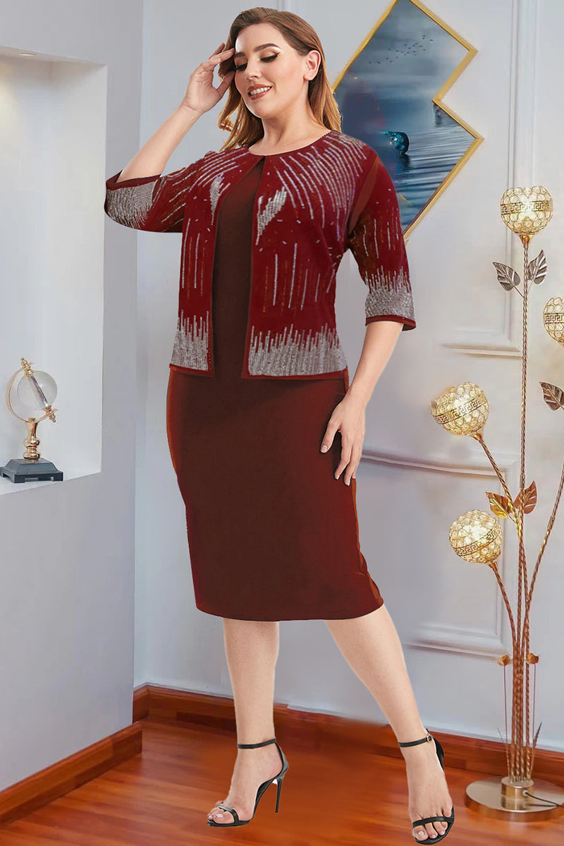 Load image into Gallery viewer, Plus Size Burgundy Mother of The Bride Dress