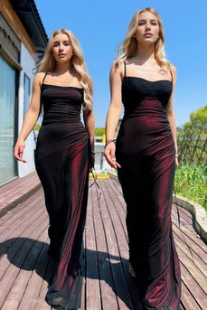 Black Red Spaghetti Straps Mermaid Long Formal Dress with Slit