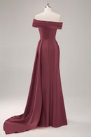 Load image into Gallery viewer, Champagne Satin Off The Shoulder Mermaid Long Formal Dress