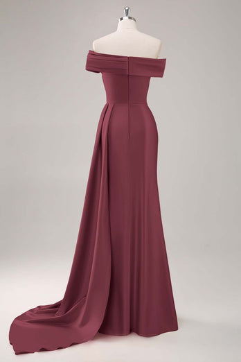 Champagne Satin Off The Shoulder Mermaid Long Formal Dress