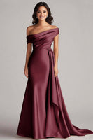 Load image into Gallery viewer, Champagne Satin Off The Shoulder Mermaid Long Formal Dress