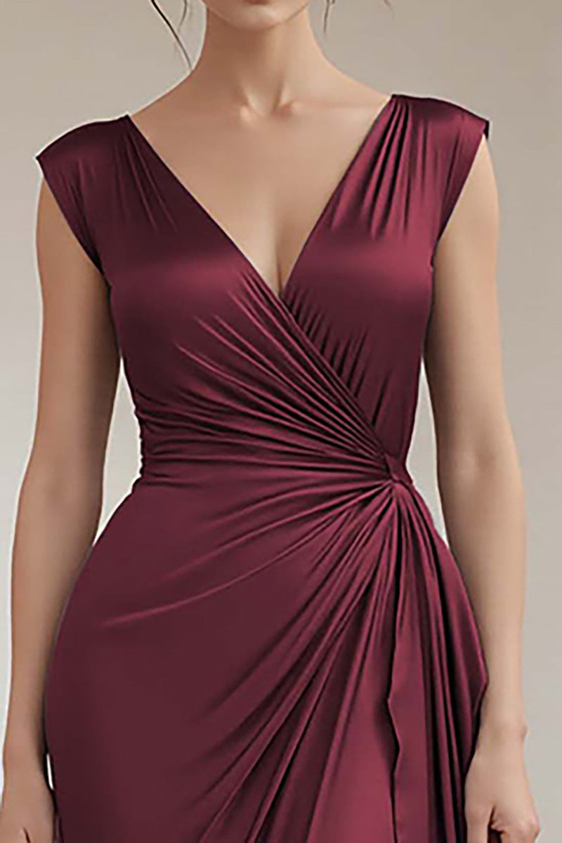 Load image into Gallery viewer, Grey Blue V-Neck Sheath Long Satin Formal Dress