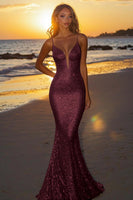 Load image into Gallery viewer, Sparkly Silver Sequin Spaghetti Straps Mermaid Long Formal Dress