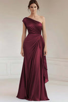 Load image into Gallery viewer, Grey Blue One Shoulder Sheath Ruched Long Formal Dress