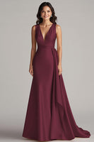 Load image into Gallery viewer, Champagne Deep V-Neck Mermaid Satin Long Formal Dress